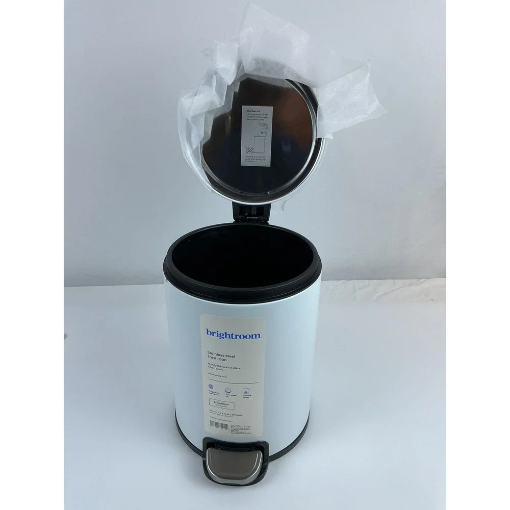 Brightroom Stainless Steel 1.3 Gallon White Trash Can‎ Pedal Soft Close Liner